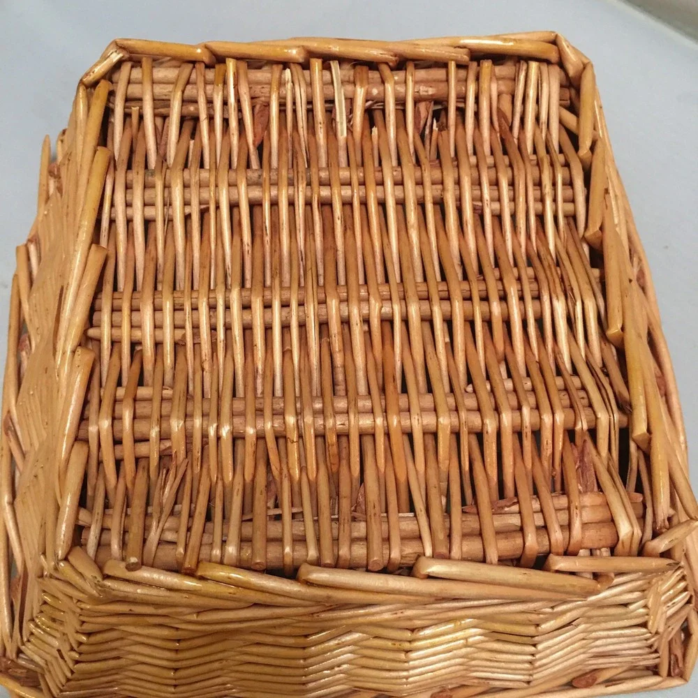 Woven Wicker Basket Home Decor 8x8 Brown Square Tapered Cottagecore Bohemian